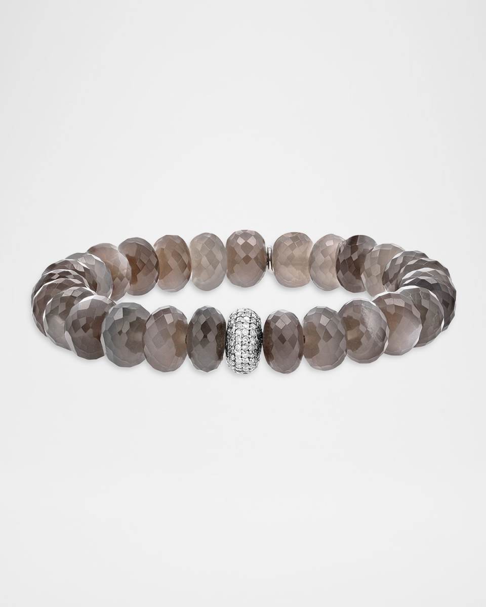 10mm Grey Moonstone Donut Bead Bracelet with Diamonds